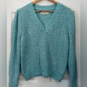 LOFT Aqua V-Neck Knit Sweater